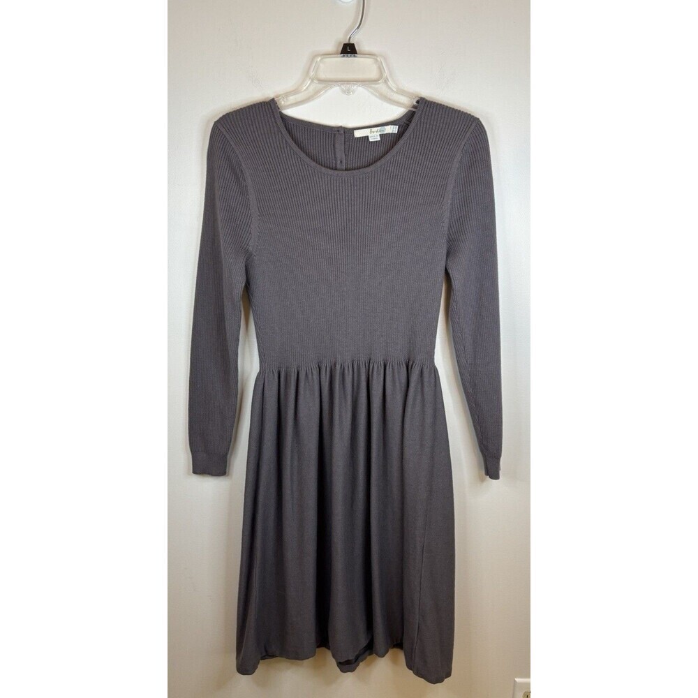 BODEN Laura Back Button Fit Flare Ribbed Sweater Dress 12 Long Sleeve Wool Blend